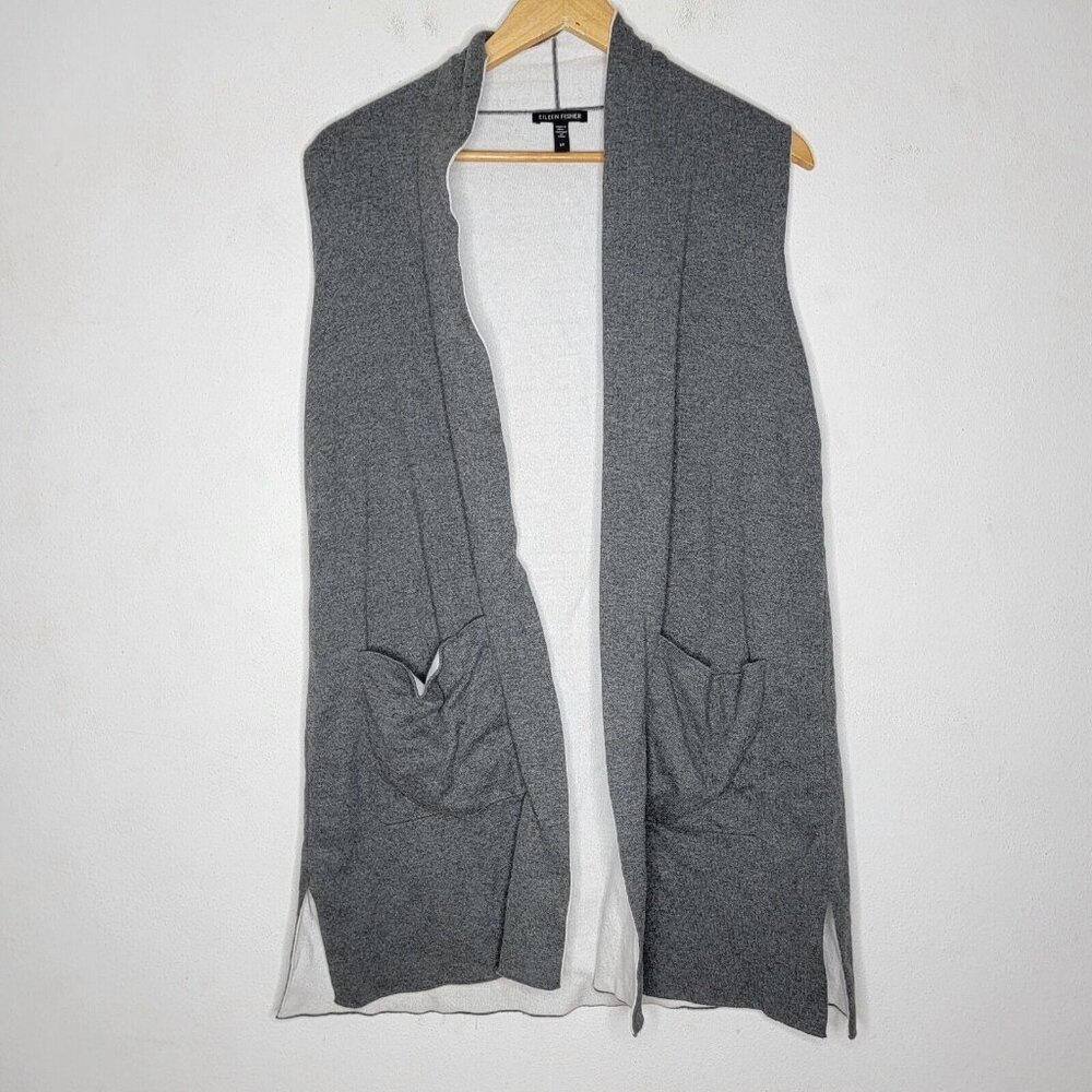 Eileen Fisher Small Gray Organic Cotton Sleeveless Open Cardigan‎ Sweater S